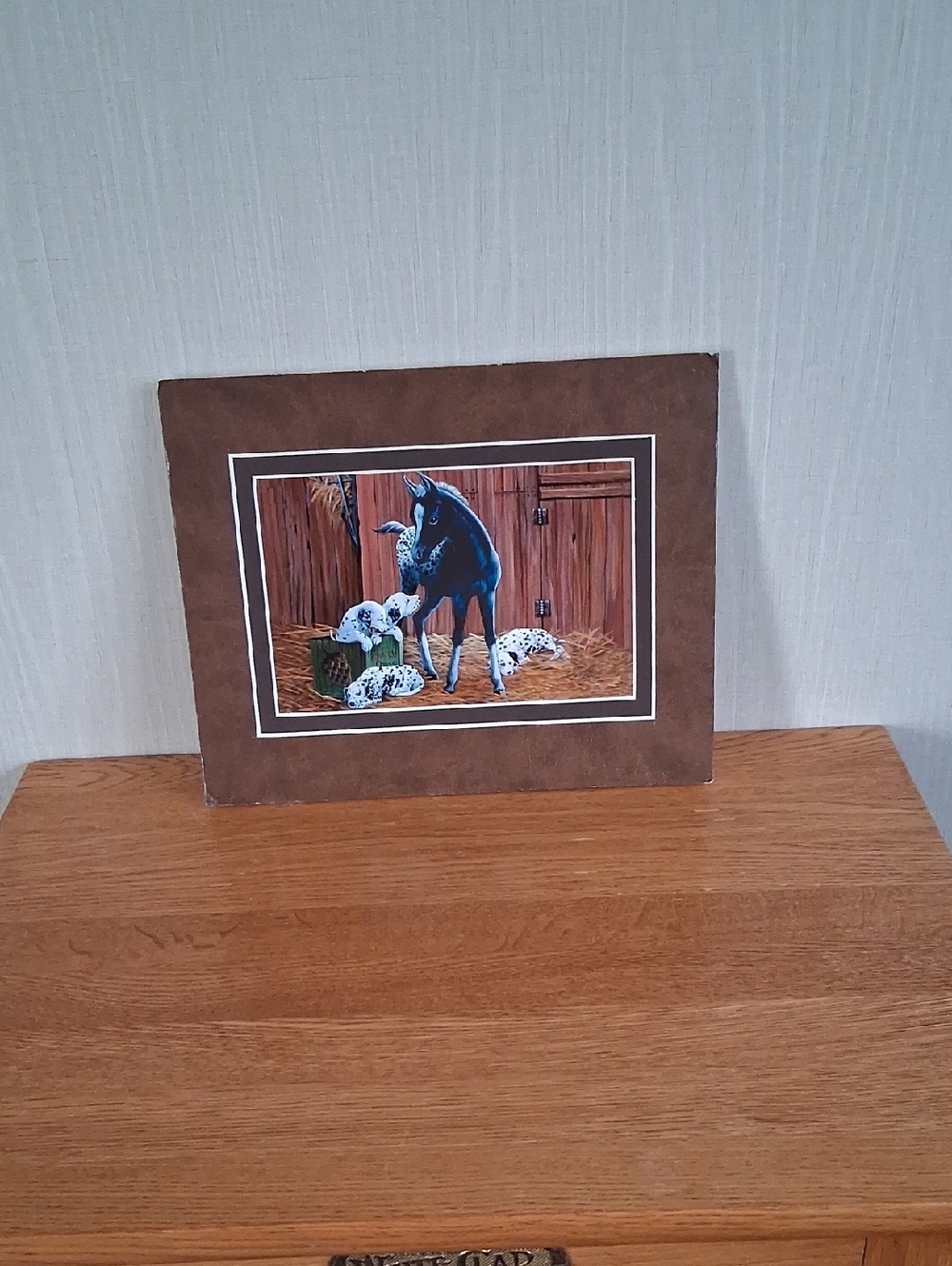 Vintage Print "Sidekick" By Lane Kendrick Horse & Dalmatian Puppies